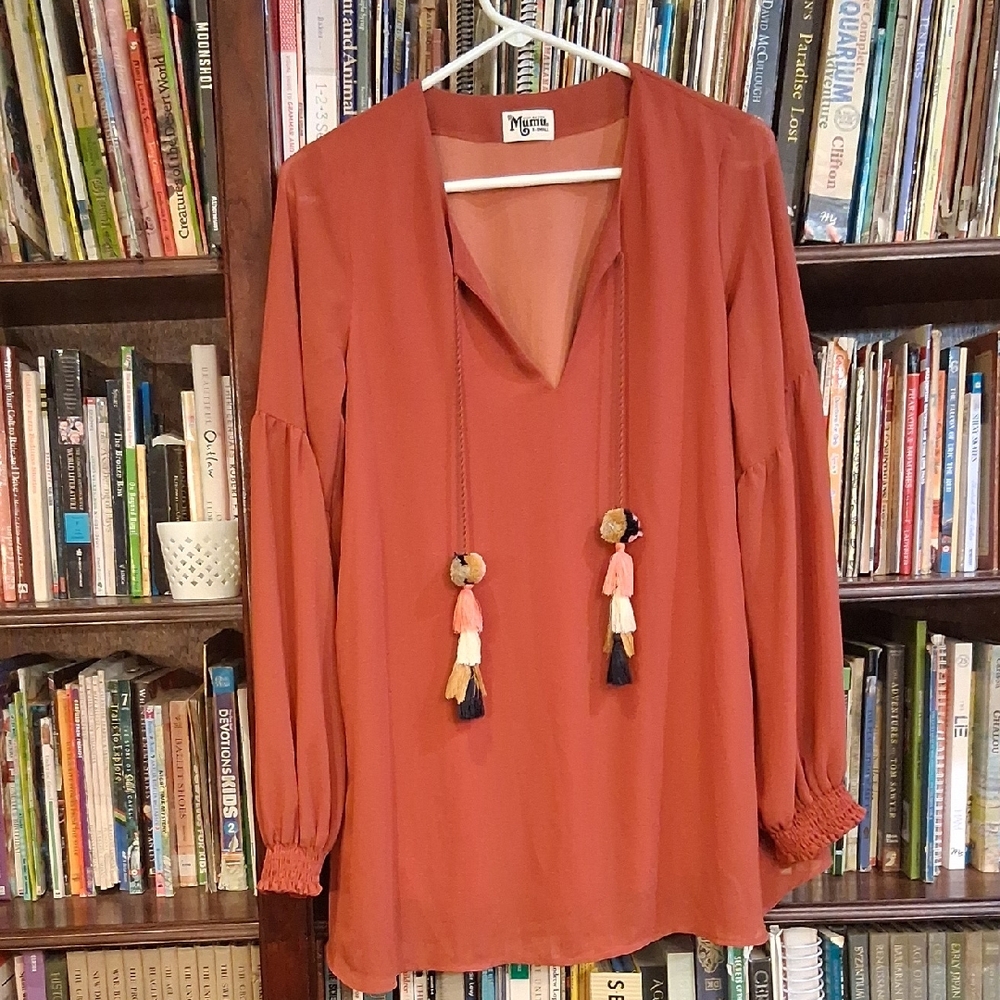 Show Me Your MuMu Terracotta Blouse with Tassels